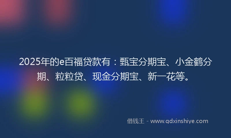 2025年的e百福贷款有：甄宝分期宝、小金鹤分期、粒粒贷、现金分期宝、新一花等。