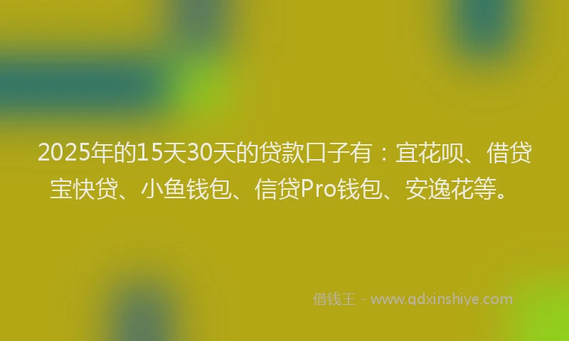 2025年的15天30天的贷款口子有：宜花呗、借贷宝快贷、小鱼钱包、信贷Pro钱包、安逸花等。