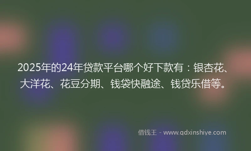 2025年的24年贷款平台哪个好下款有：银杏花、大洋花、花豆分期、钱袋快融途、钱贷乐借等。