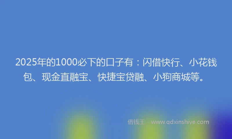 2025年的1000必下的口子有：闪借快行、小花钱包、现金直融宝、快捷宝贷融、小狗商城等。