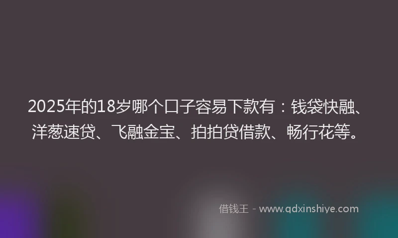 2025年的18岁哪个口子容易下款有：钱袋快融、洋葱速贷、飞融金宝、拍拍贷借款、畅行花等。