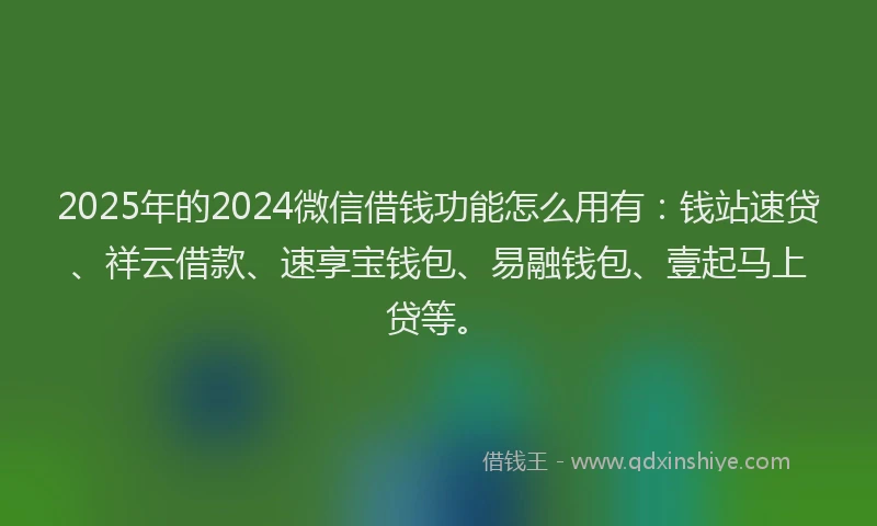 2025年的2024微信借钱功能怎么用有：钱站速贷、祥云借款、速享宝钱包、易融钱包、壹起马上贷等。