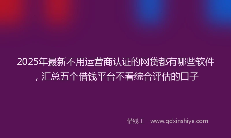 2025年最新不用运营商认证的网贷都有哪些软件，汇总五个借钱平台不看综合评估的口子