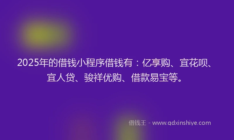 2025年的借钱小程序借钱有：亿享购、宜花呗、宜人贷、骏祥优购、借款易宝等。
