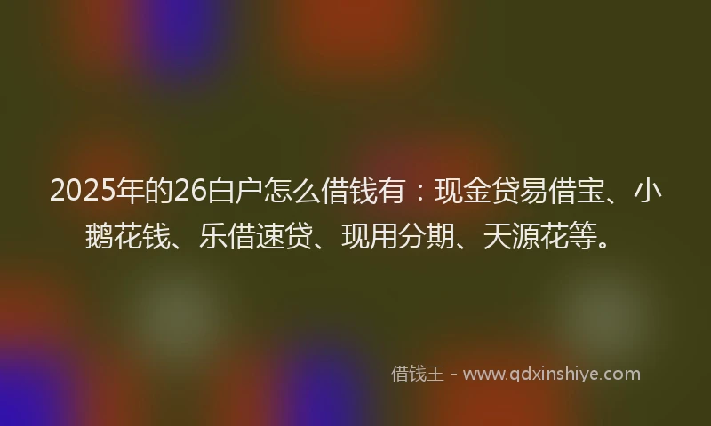 2025年的26白户怎么借钱有：现金贷易借宝、小鹅花钱、乐借速贷、现用分期、天源花等。