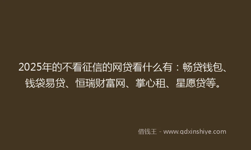 2025年的不看征信的网贷看什么有：畅贷钱包、钱袋易贷、恒瑞财富网、掌心租、星愿贷等。