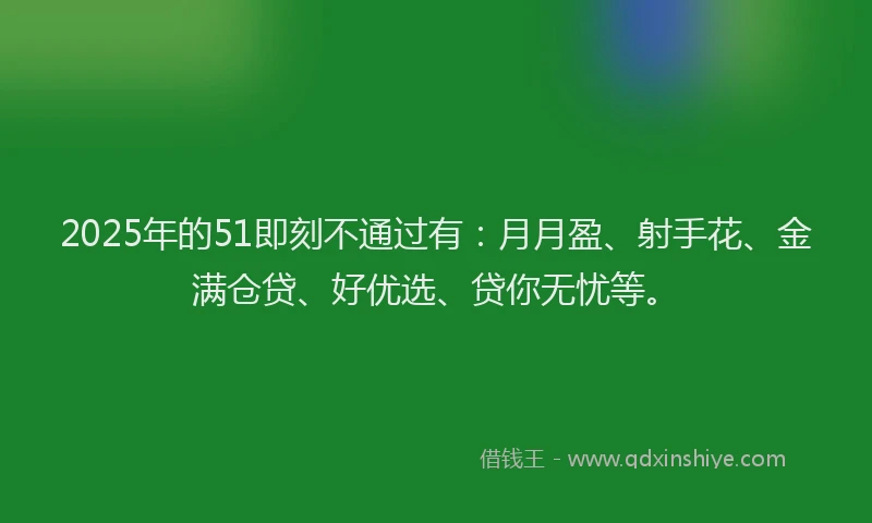 2025年的51即刻不通过有：月月盈、射手花、金满仓贷、好优选、贷你无忧等。