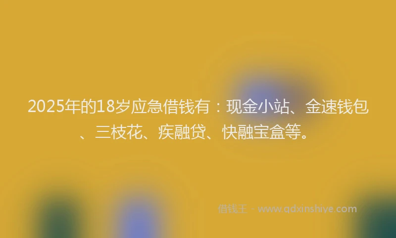 2025年的18岁应急借钱有：现金小站、金速钱包、三枝花、疾融贷、快融宝盒等。