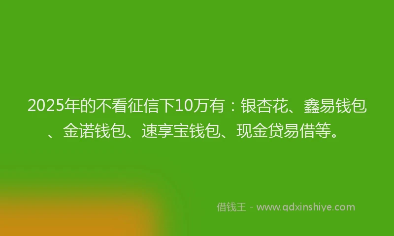 2025年的不看征信下10万有：银杏花、鑫易钱包、金诺钱包、速享宝钱包、现金贷易借等。