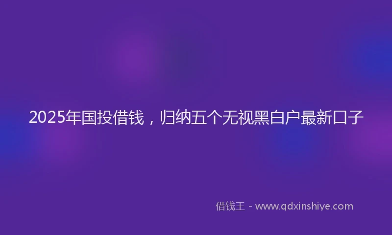 2025年国投借钱，归纳五个无视黑白户最新口子