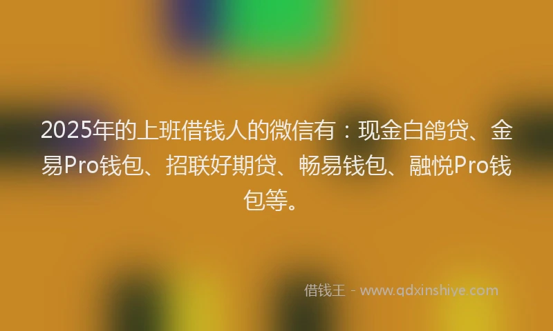 2025年的上班借钱人的微信有：现金白鸽贷、金易Pro钱包、招联好期贷、畅易钱包、融悦Pro钱包等。
