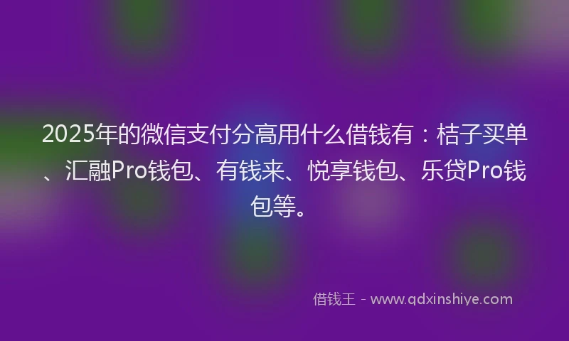 2025年的微信支付分高用什么借钱有：桔子买单、汇融Pro钱包、有钱来、悦享钱包、乐贷Pro钱包等。