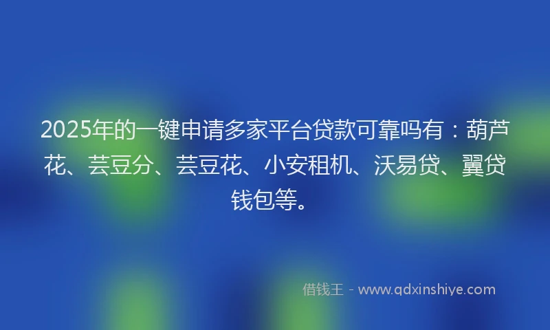 2025年的一键申请多家平台贷款可靠吗有：葫芦花、芸豆分、芸豆花、小安租机、沃易贷、翼贷钱包等。