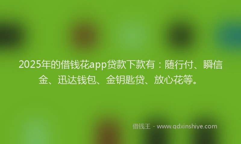 2025年的借钱花app贷款下款有：随行付、瞬信金、迅达钱包、金钥匙贷、放心花等。