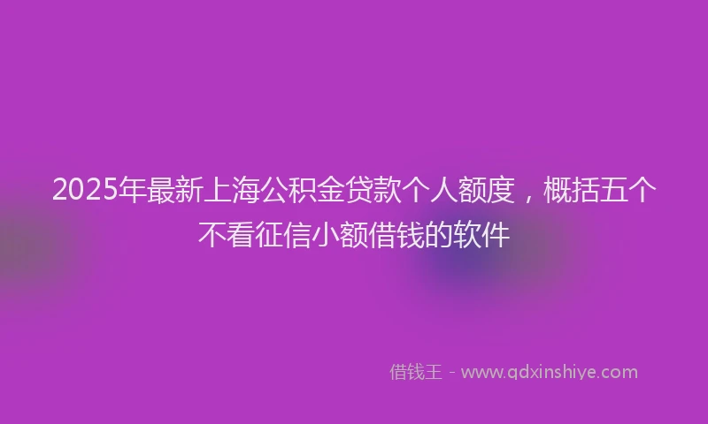 2025年最新上海公积金贷款个人额度，概括五个不看征信小额借钱的软件