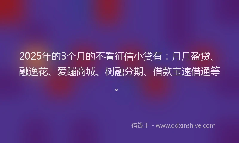 2025年的3个月的不看征信小贷有：月月盈贷、融逸花、爱蹦商城、树融分期、借款宝速借通等。