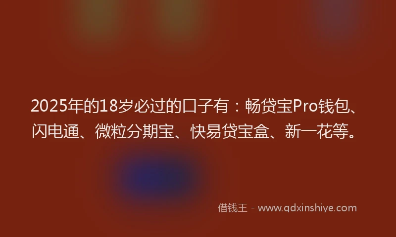 2025年的18岁必过的口子有：畅贷宝Pro钱包、闪电通、微粒分期宝、快易贷宝盒、新一花等。
