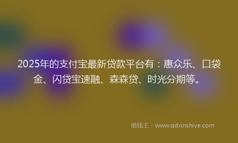 2025年的支付宝最新贷款平台有：惠众乐、口袋金、闪贷宝速融、森森贷、时光分期等。