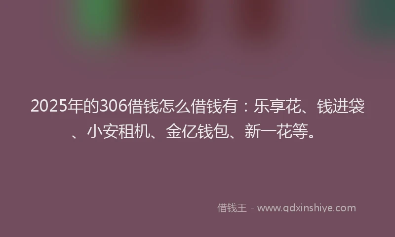 2025年的306借钱怎么借钱有：乐享花、钱进袋、小安租机、金亿钱包、新一花等。