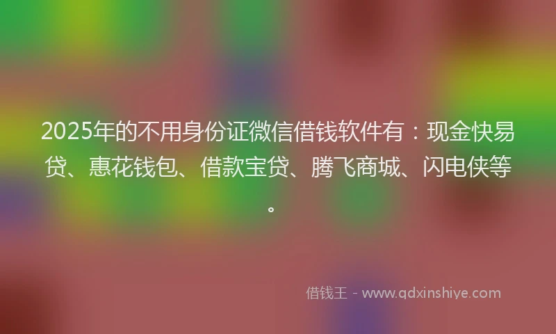 2025年的不用身份证微信借钱软件有：现金快易贷、惠花钱包、借款宝贷、腾飞商城、闪电侠等。
