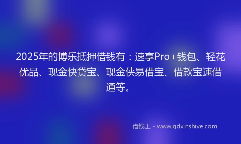 2025年的博乐抵押借钱有：速享Pro+钱包、轻花优品、现金快贷宝、现金侠易借宝、借款宝速借通等。