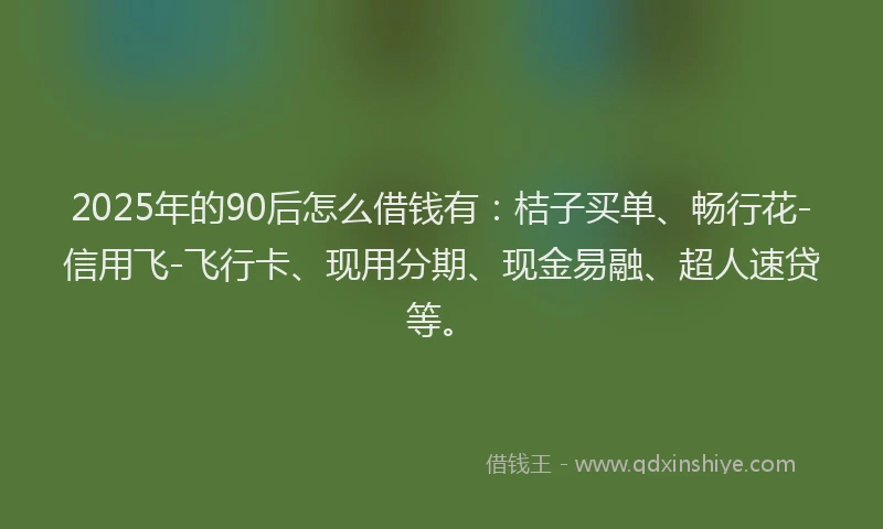 2025年的90后怎么借钱有：桔子买单、畅行花-信用飞-飞行卡、现用分期、现金易融、超人速贷等。