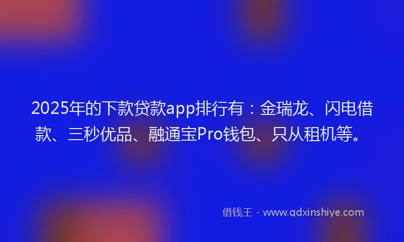 2025年的下款贷款app排行有：金瑞龙、闪电借款、三秒优品、融通宝Pro钱包、只从租机等。