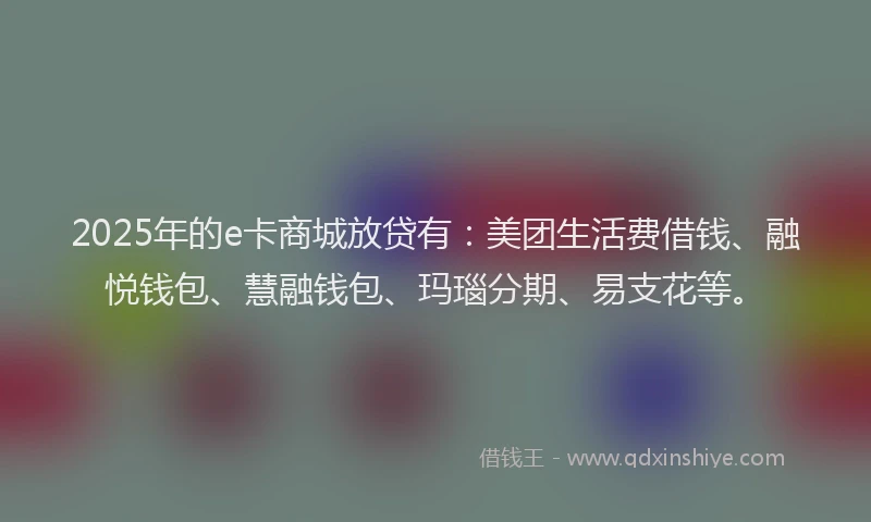 2025年的e卡商城放贷有：美团生活费借钱、融悦钱包、慧融钱包、玛瑙分期、易支花等。