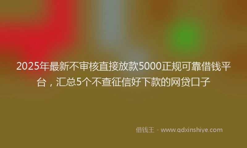 2025年最新不审核直接放款5000正规可靠借钱平台，汇总5个不查征信好下款的网贷口子