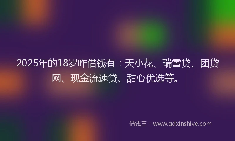 2025年的18岁咋借钱有：天小花、瑞雪贷、团贷网、现金流速贷、甜心优选等。