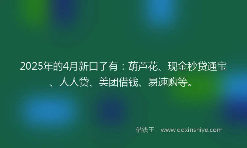 2025年的4月新口子有：葫芦花、现金秒贷通宝、人人贷、美团借钱、易速购等。