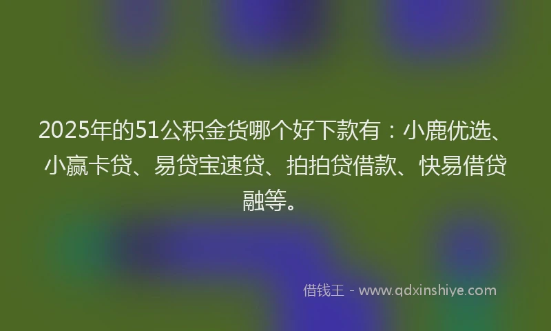 2025年的51公积金货哪个好下款有：小鹿优选、小赢卡贷、易贷宝速贷、拍拍贷借款、快易借贷融等。