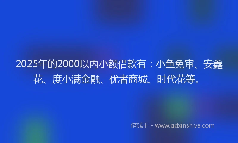 2025年的2000以内小额借款有：小鱼免审、安鑫花、度小满金融、优者商城、时代花等。