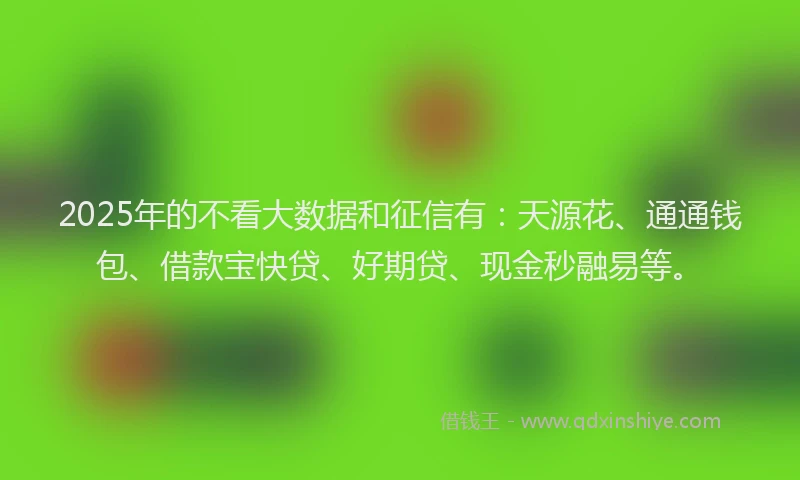 2025年的不看大数据和征信有：天源花、通通钱包、借款宝快贷、好期贷、现金秒融易等。