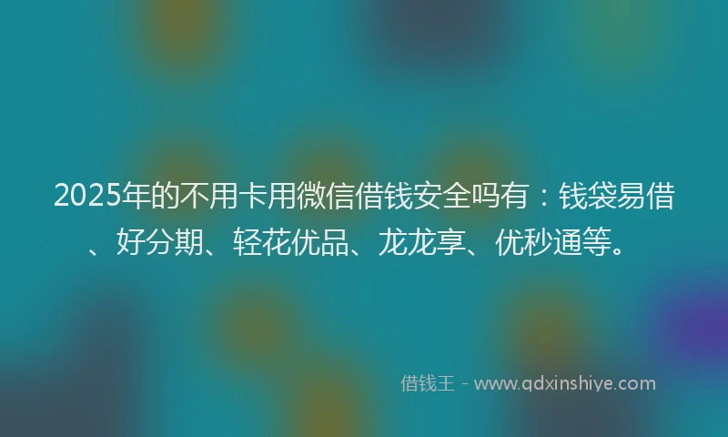 2025年的不用卡用微信借钱安全吗有：钱袋易借、好分期、轻花优品、龙龙享、优秒通等。