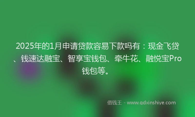 2025年的1月申请贷款容易下款吗有：现金飞贷、钱速达融宝、智享宝钱包、牵牛花、融悦宝Pro钱包等。