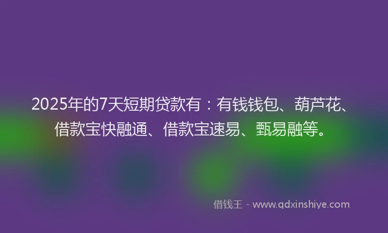 2025年的7天短期贷款有：有钱钱包、葫芦花、借款宝快融通、借款宝速易、甄易融等。