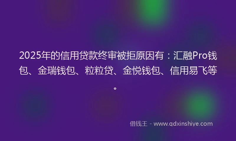 2025年的信用贷款终审被拒原因有：汇融Pro钱包、金瑞钱包、粒粒贷、金悦钱包、信用易飞等。