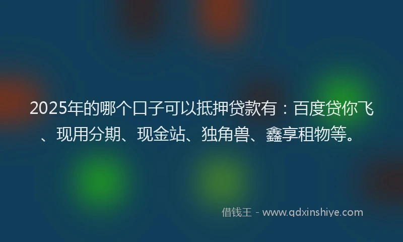 2025年的哪个口子可以抵押贷款有：百度贷你飞、现用分期、现金站、独角兽、鑫享租物等。