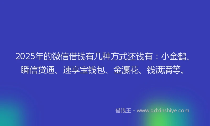 2025年的微信借钱有几种方式还钱有：小金鹤、瞬信贷通、速享宝钱包、金瀛花、钱满满等。