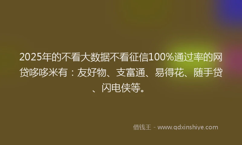 2025年的不看大数据不看征信100%通过率的网贷哆哆米有：友好物、支富通、易得花、随手贷、闪电侠等。