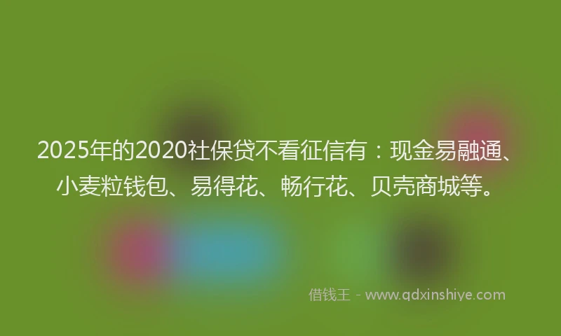 2025年的2020社保贷不看征信有：现金易融通、小麦粒钱包、易得花、畅行花、贝壳商城等。