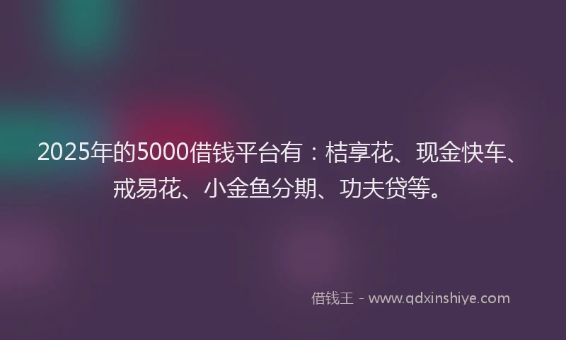 2025年的5000借钱平台有：桔享花、现金快车、戒易花、小金鱼分期、功夫贷等。