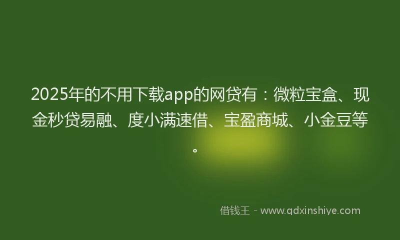 2025年的不用下载app的网贷有：微粒宝盒、现金秒贷易融、度小满速借、宝盈商城、小金豆等。
