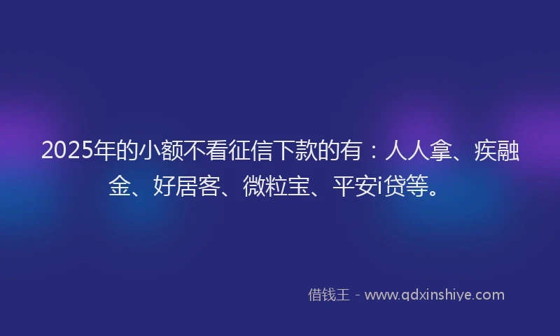 2025年的小额不看征信下款的有：人人拿、疾融金、好居客、微粒宝、平安i贷等。