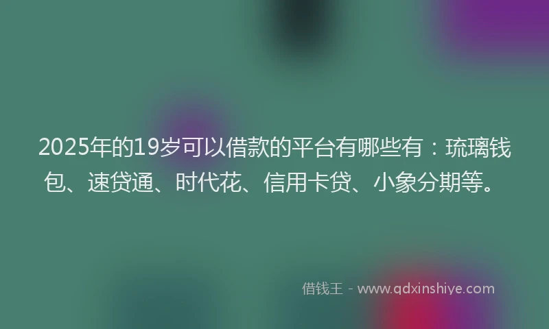 2025年的19岁可以借款的平台有哪些有：琉璃钱包、速贷通、时代花、信用卡贷、小象分期等。