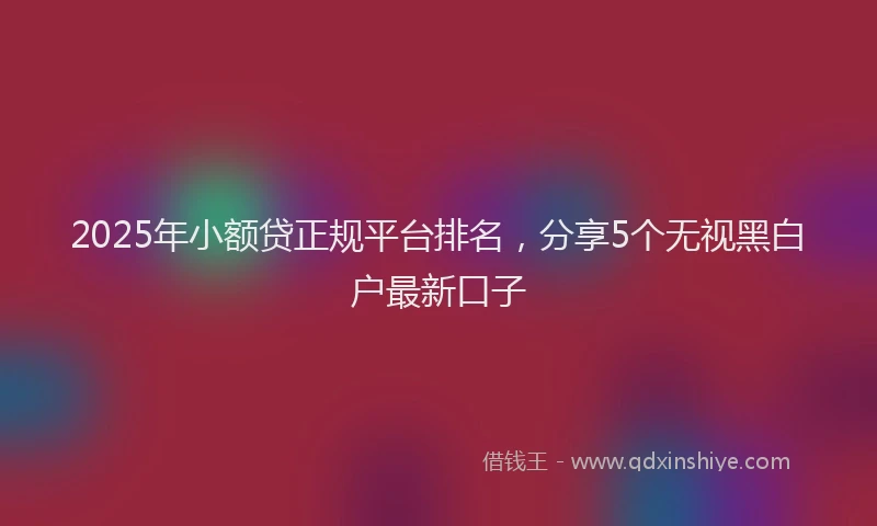 2025年小额贷正规平台排名，分享5个无视黑白户最新口子