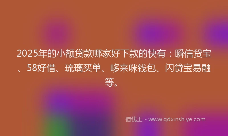 2025年的小额贷款哪家好下款的快有：瞬信贷宝、58好借、琉璃买单、哆来咪钱包、闪贷宝易融等。