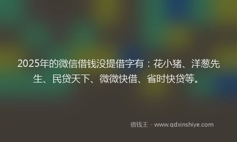 2025年的微信借钱没提借字有：花小猪、洋葱先生、民贷天下、微微快借、省时快贷等。