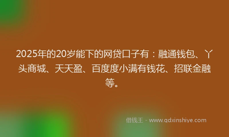 2025年的20岁能下的网贷口子有：融通钱包、丫头商城、天天盈、百度度小满有钱花、招联金融等。